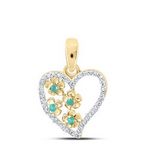 10k Yellow Gold Round Emerald Diamond Heart Pendant 1/8 Cttw